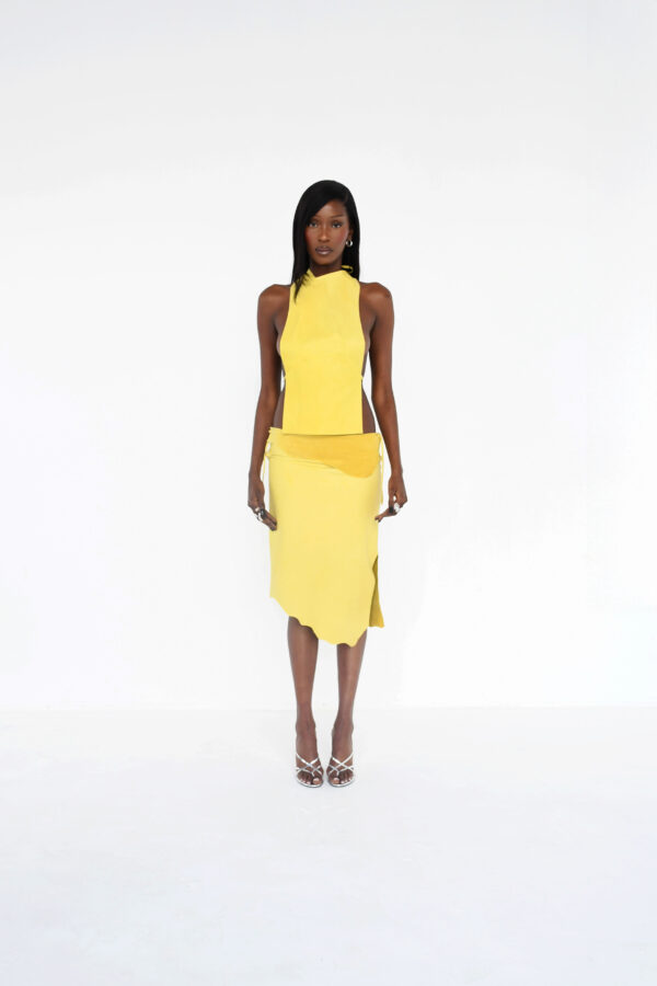 LOENA YELLOW LEATHER TOP & SKIRT